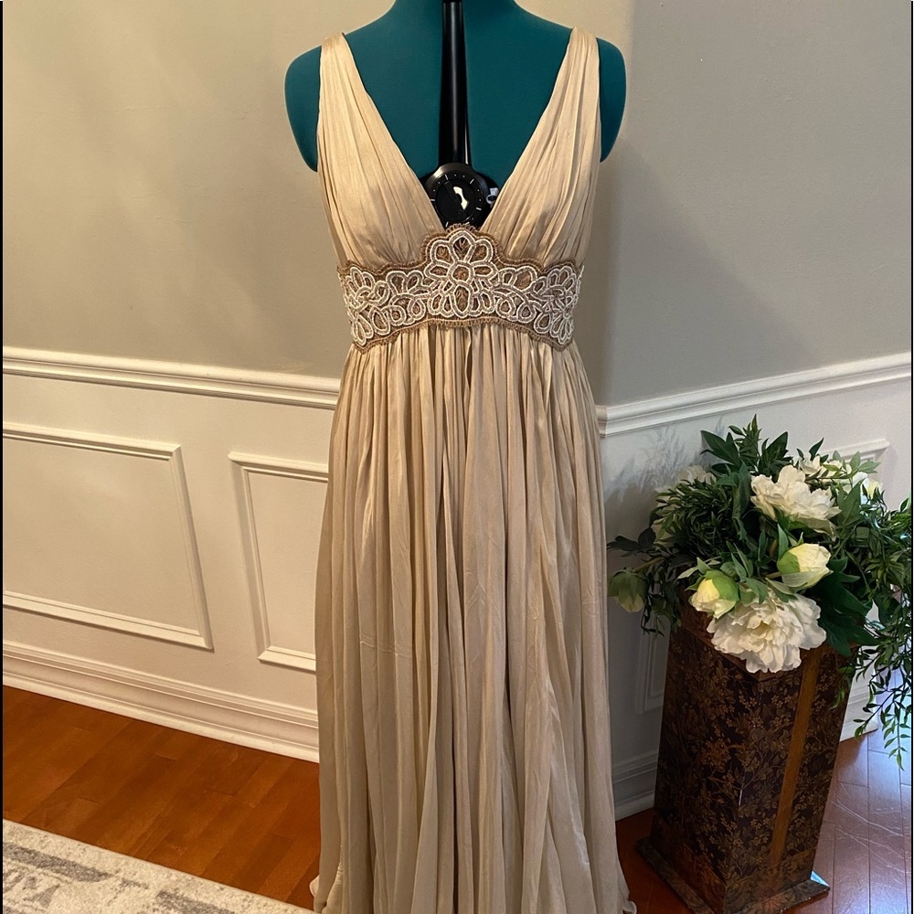 EUC Vintage Melissa Eng Floor Length Champagne Formal Gown